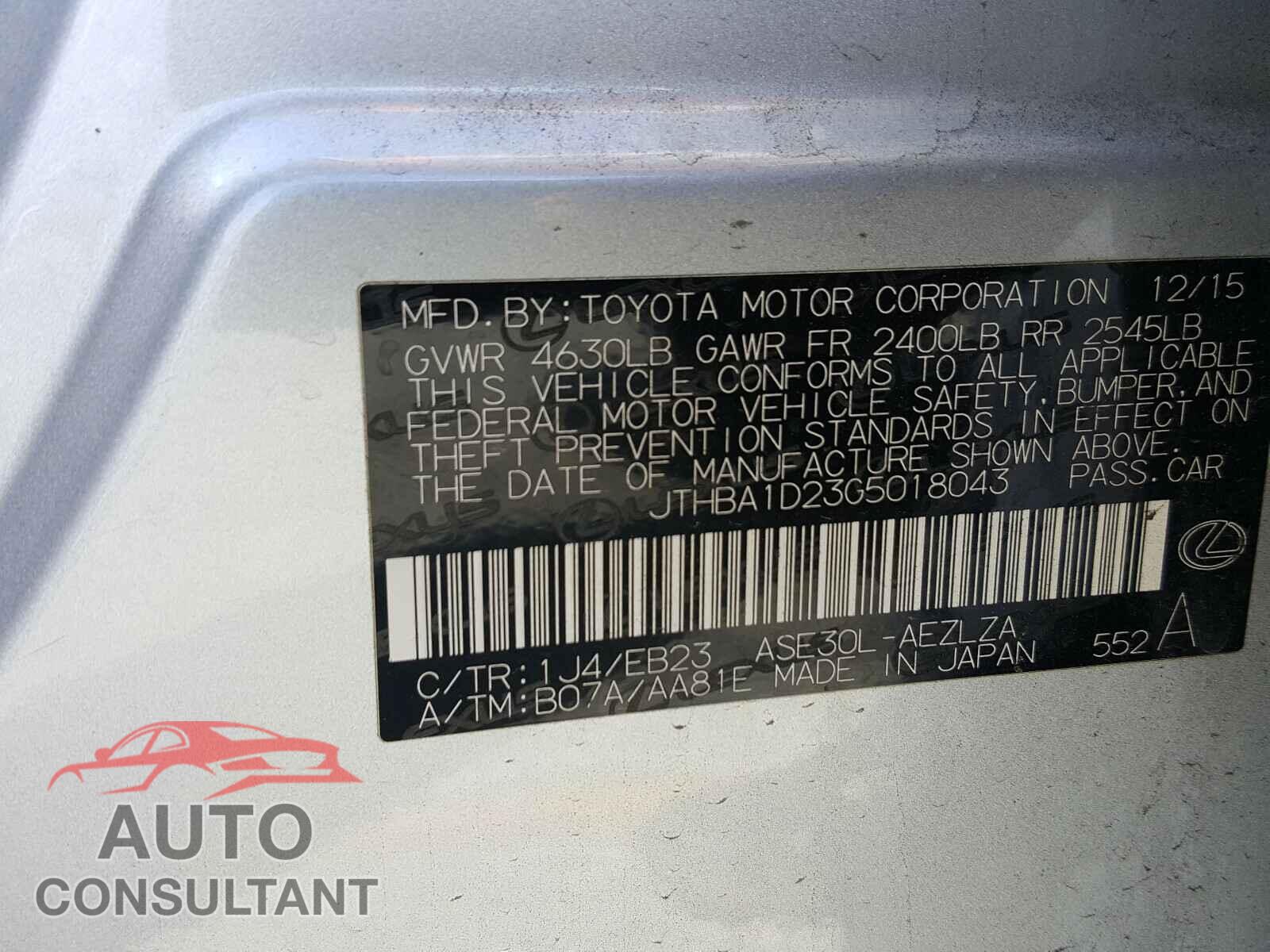 LEXUS IS 2016 - JTHBA1D23G5018043