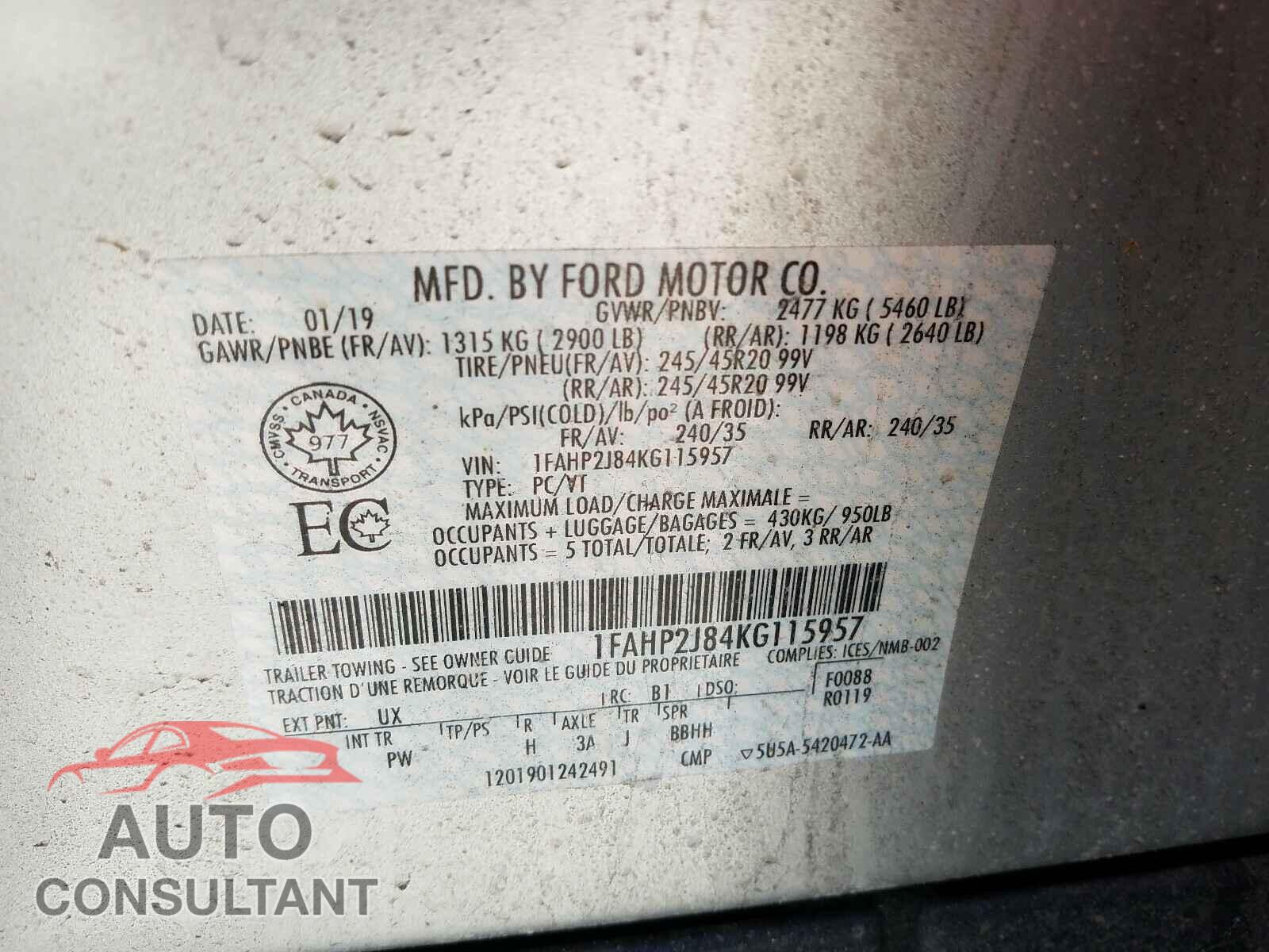 FORD TAURUS 2019 - 1FAHP2J84KG115957