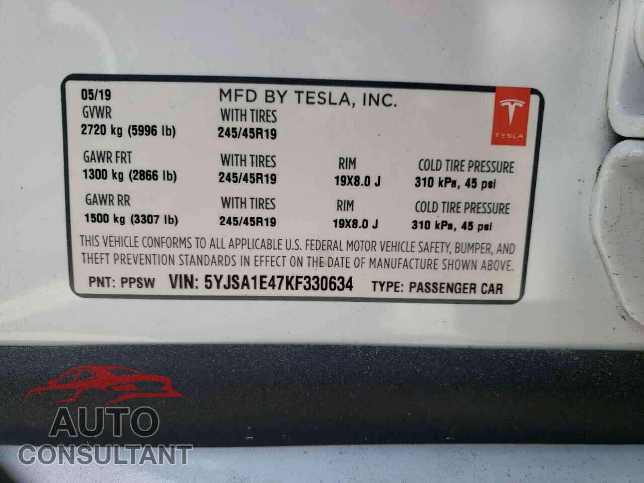 TESLA MODEL S 2019 - 5YJSA1E47KF330634