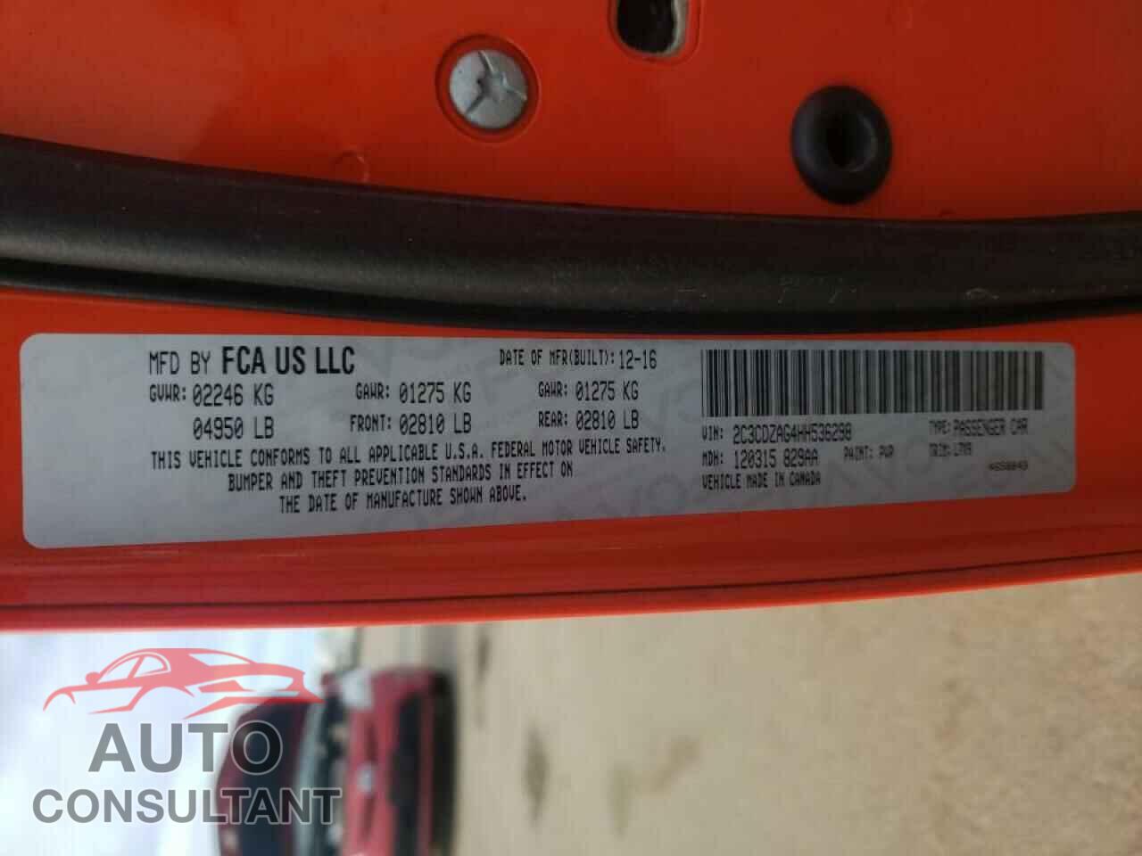 DODGE CHALLENGER 2017 - 2C3CDZAG4HH536298