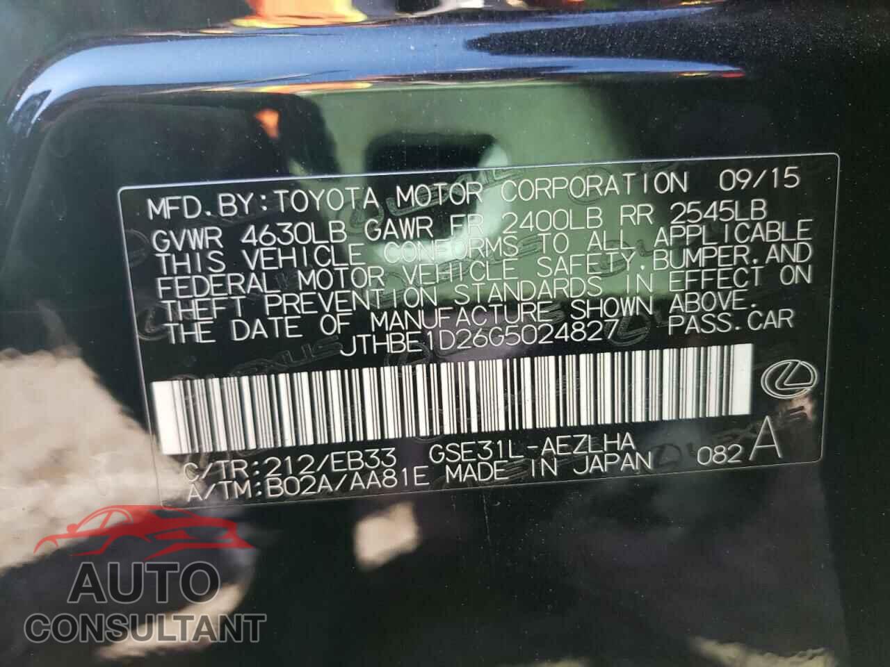 LEXUS IS 2016 - JTHBE1D26G5024827