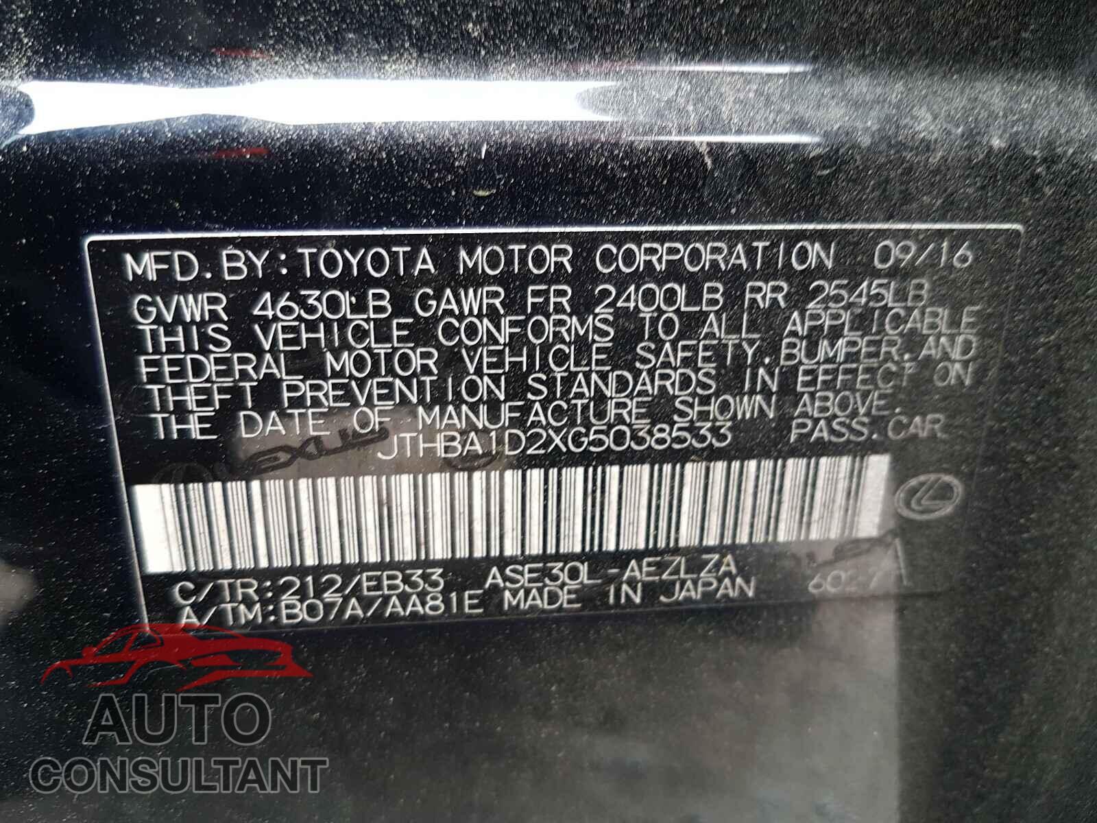 LEXUS IS 2016 - JTHBA1D2XG5038533