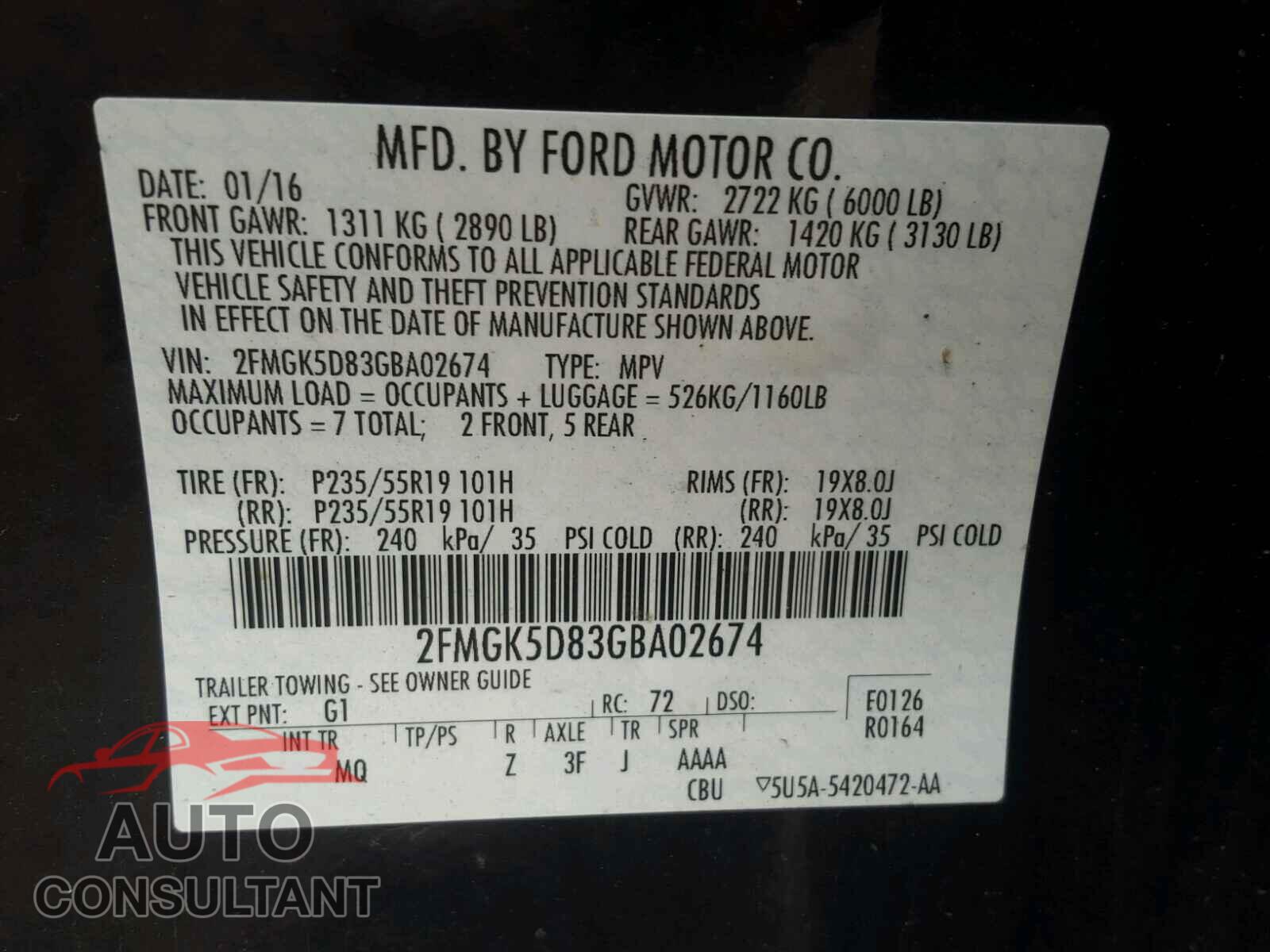 FORD FLEX 2016 - 2FMGK5D83GBA02674