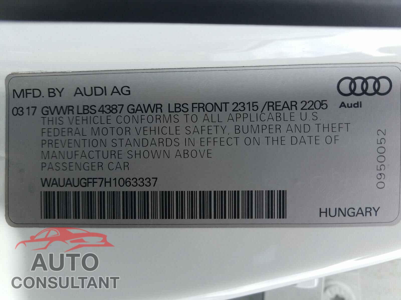 AUDI A3 2017 - WAUAUGFF7H1063337