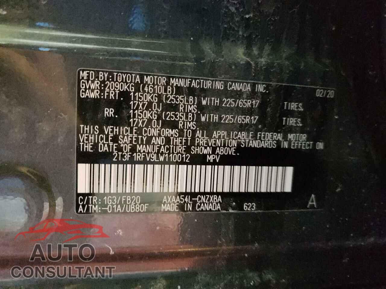 TOYOTA RAV4 2020 - 2T3F1RFV9LW110012