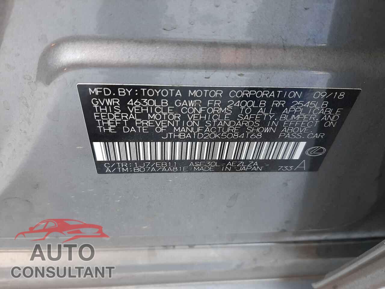 LEXUS IS 2019 - JTHBA1D20K5084168
