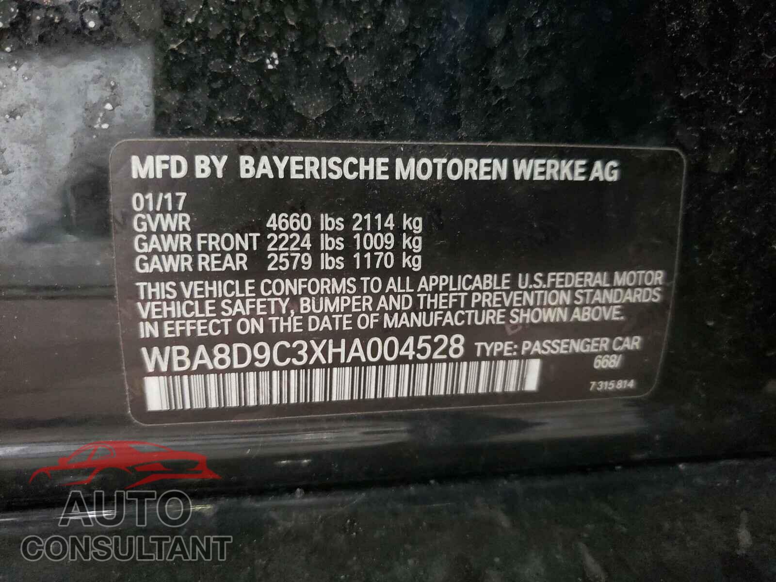 BMW 3 SERIES 2017 - WBA8D9C3XHA004528