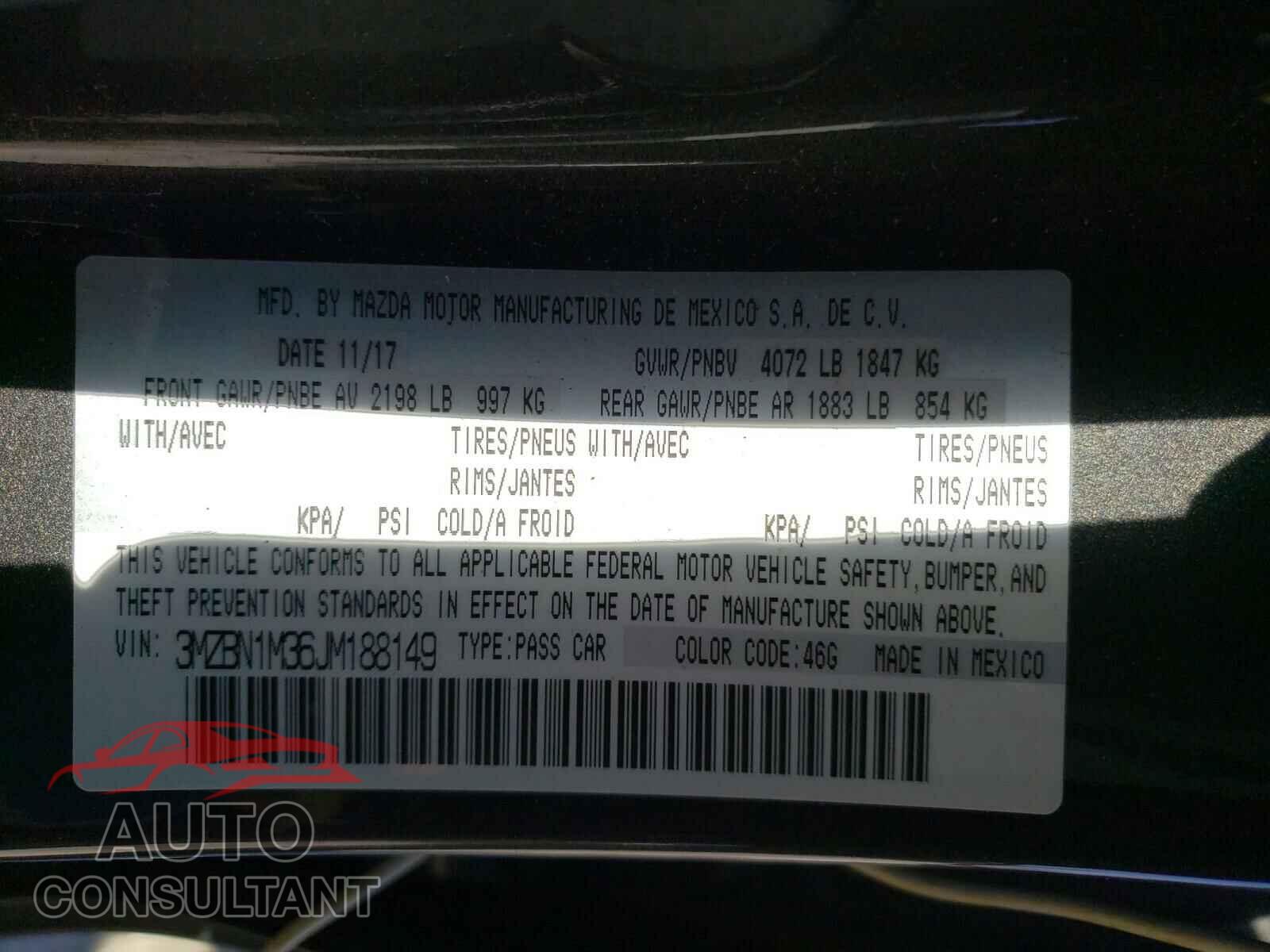 MAZDA 3 2018 - 3MZBN1M36JM188149