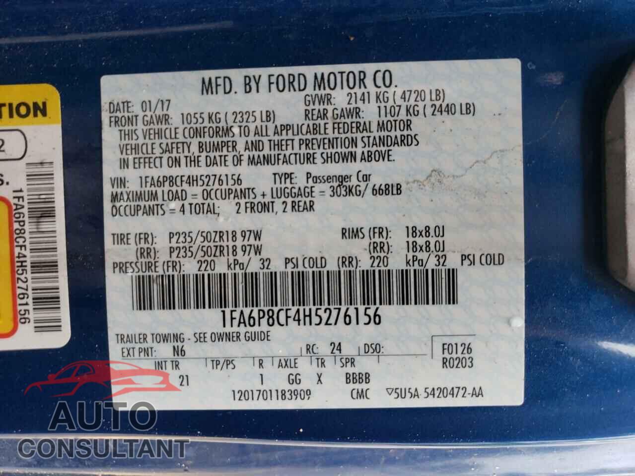 FORD MUSTANG 2017 - 1FA6P8CF4H5276156