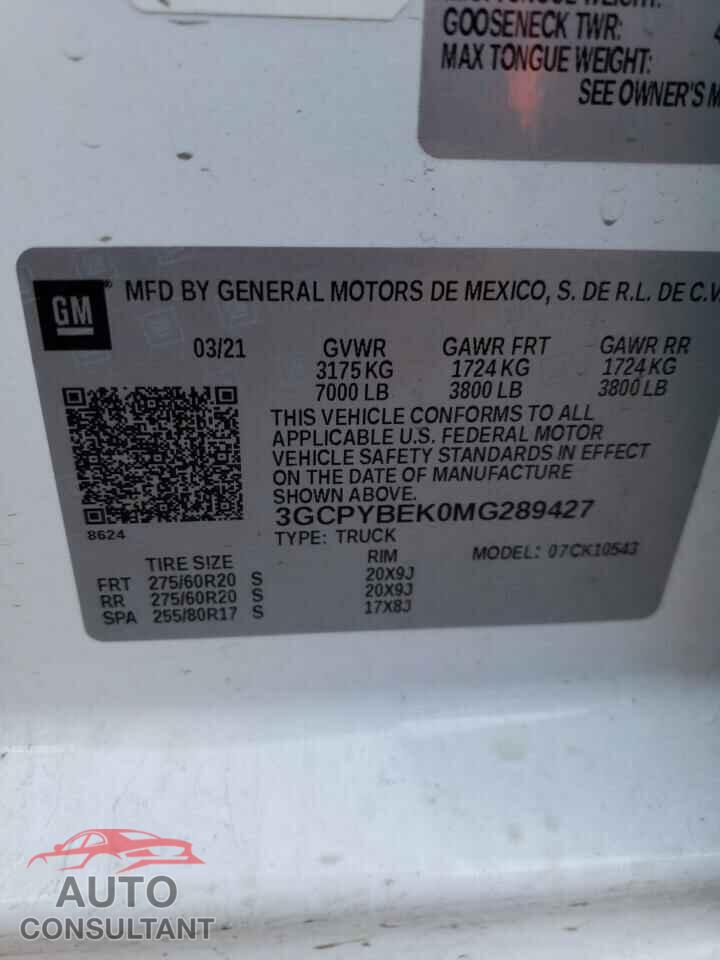 CHEVROLET SILVERADO 2021 - 3GCPYBEK0MG289427