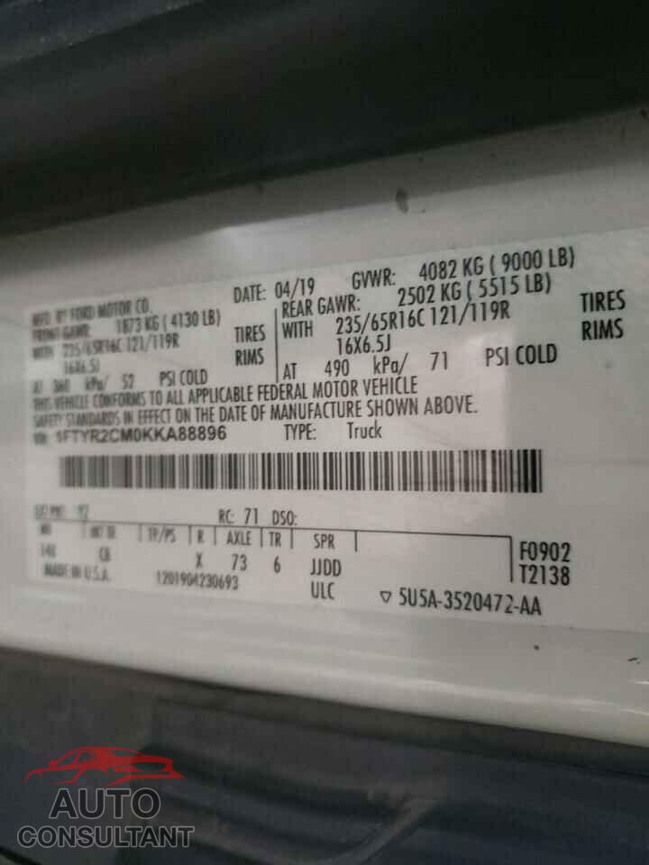 FORD TRANSIT CO 2019 - 1FTYR2CM0KKA88896