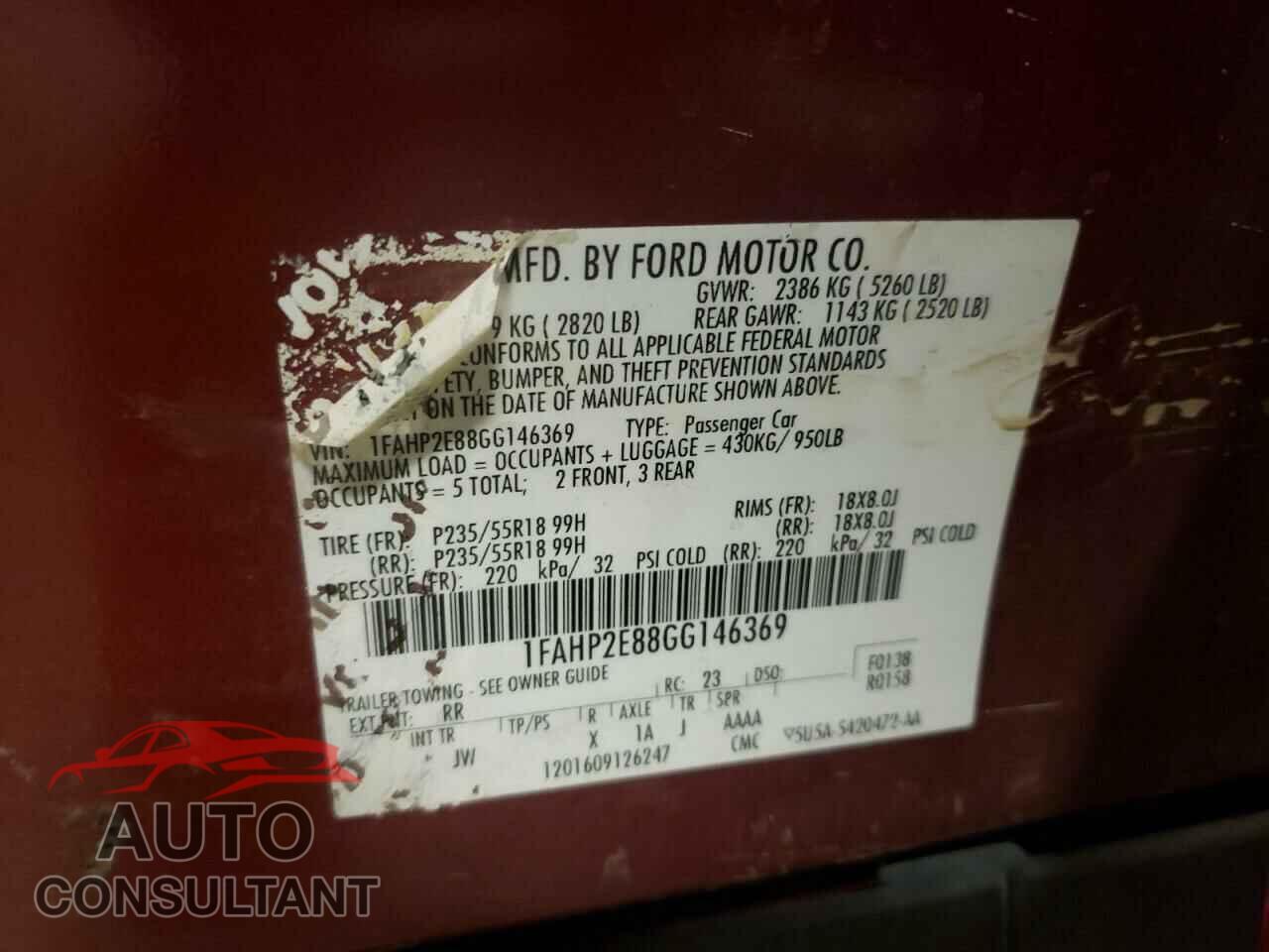 FORD TAURUS 2016 - 1FAHP2E88GG146369