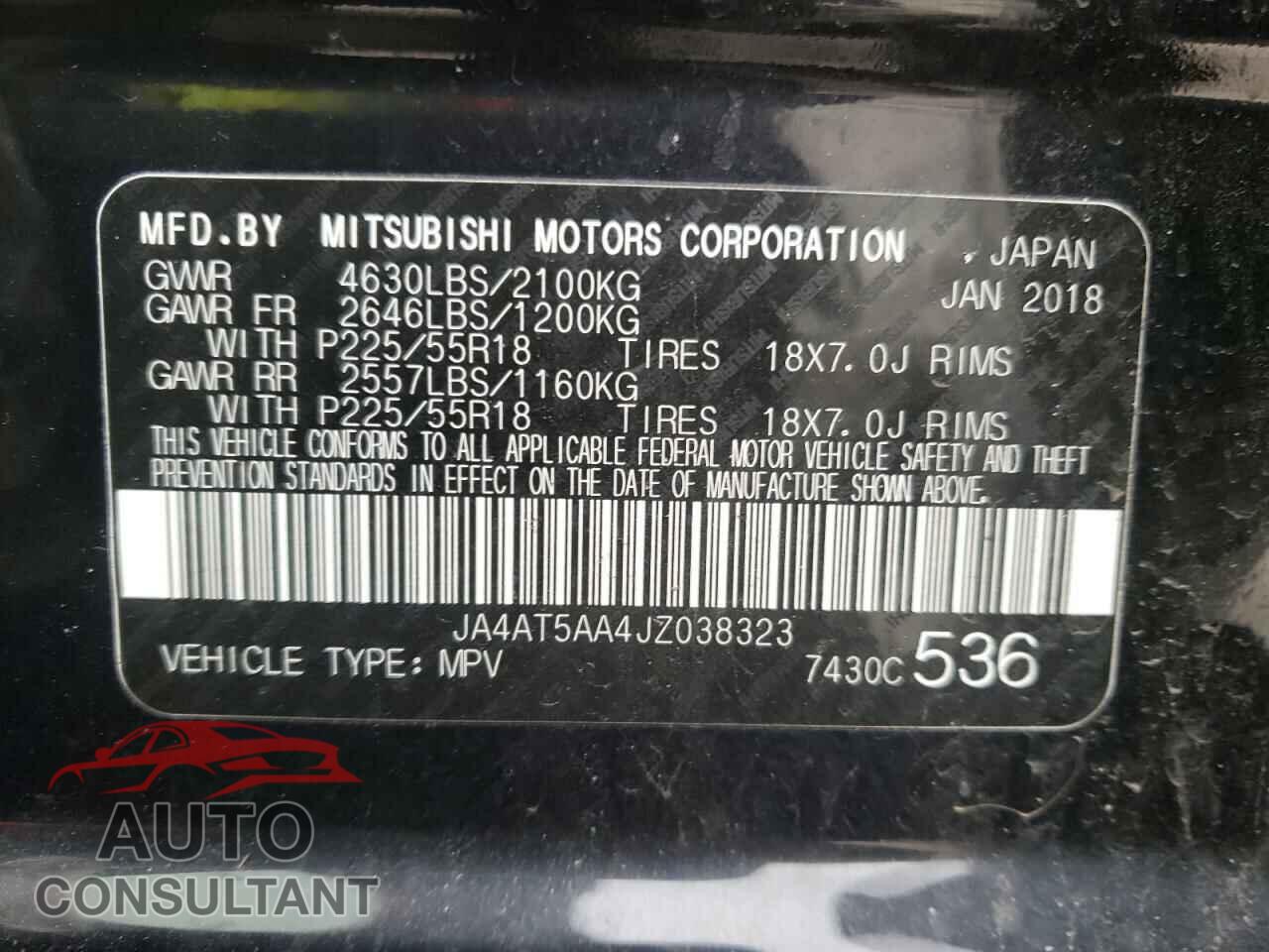 MITSUBISHI ECLIPSE 2018 - JA4AT5AA4JZ038323