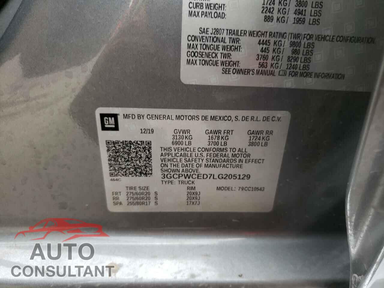 CHEVROLET SILVERADO 2020 - 3GCPWCED7LG205129