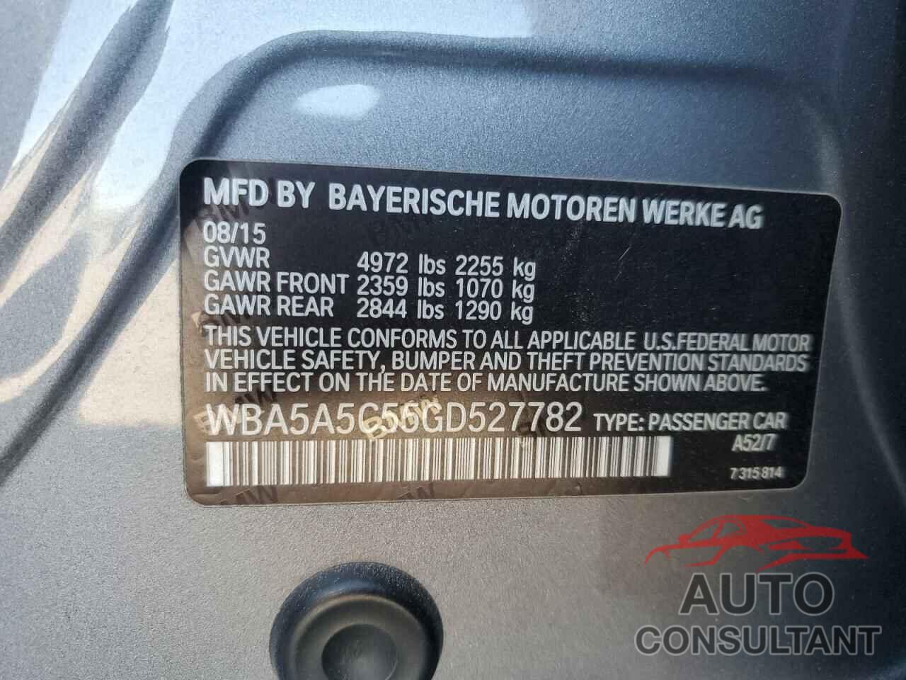 BMW 5 SERIES 2016 - WBA5A5C55GD527782