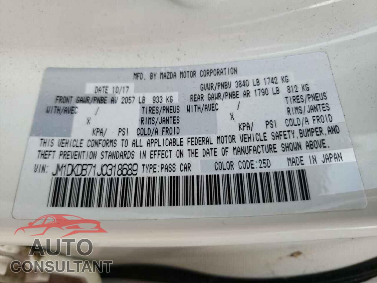 MAZDA CX-3 2018 - JM1DKDB71J0318689