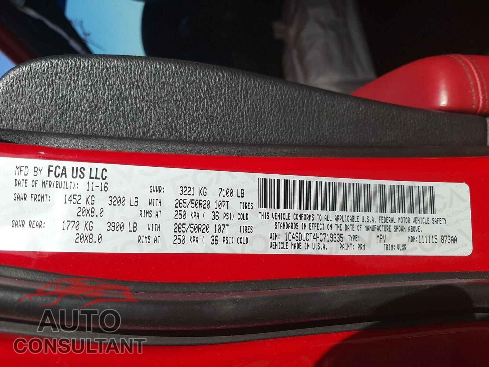 DODGE DURANGO 2017 - 1C4SDJCT4HC719335