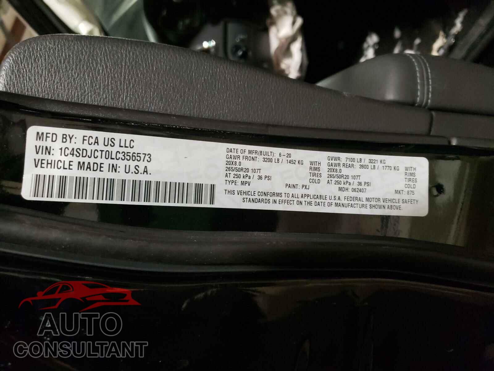 DODGE DURANGO 2020 - 1C4SDJCT0LC356573