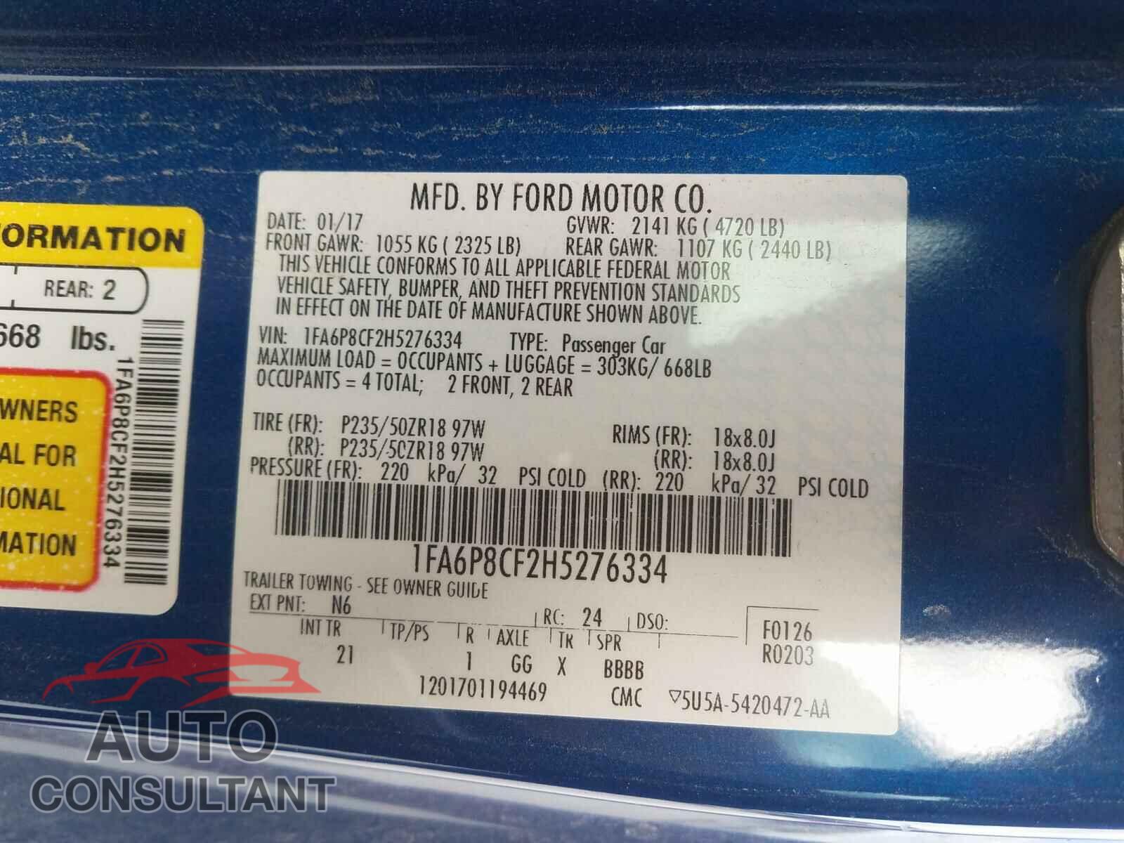 FORD MUSTANG 2017 - 1FA6P8CF2H5276334