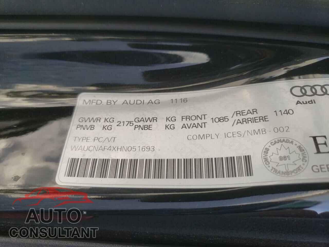 AUDI A4 2017 - WAUCNAF4XHN051693