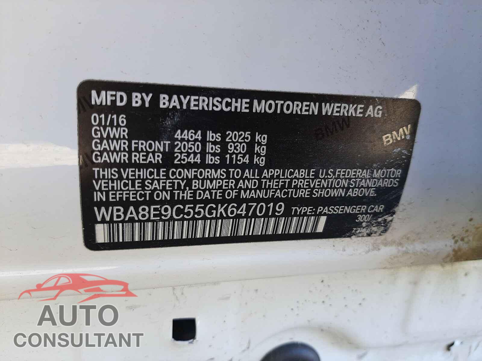 BMW 3 SERIES 2016 - 1FM5K8D82KGA15667