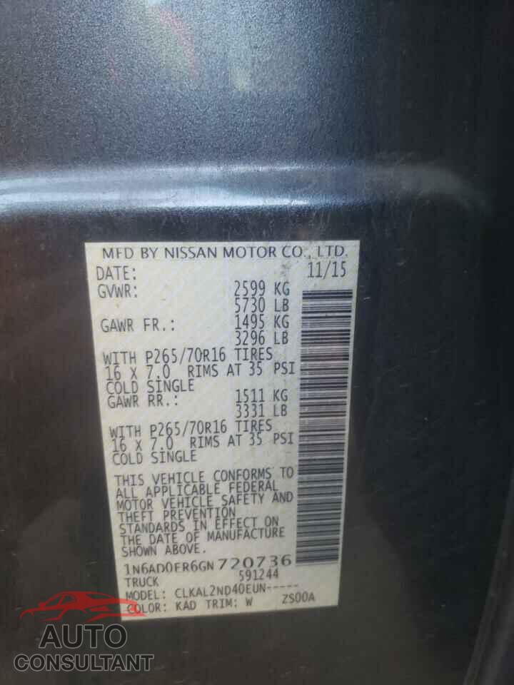NISSAN FRONTIER 2016 - 1N6AD0ER6GN720736