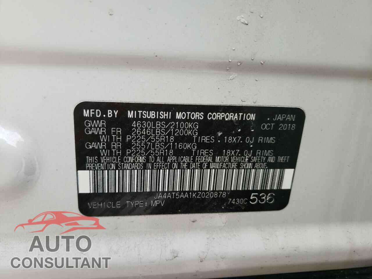 MITSUBISHI ECLIPSE 2019 - JA4AT5AA1KZ020878