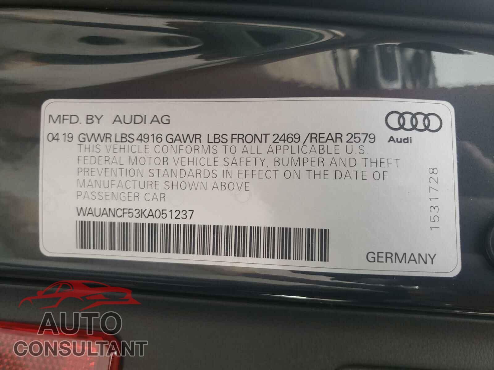 AUDI A5 2019 - WAUANCF53KA051237