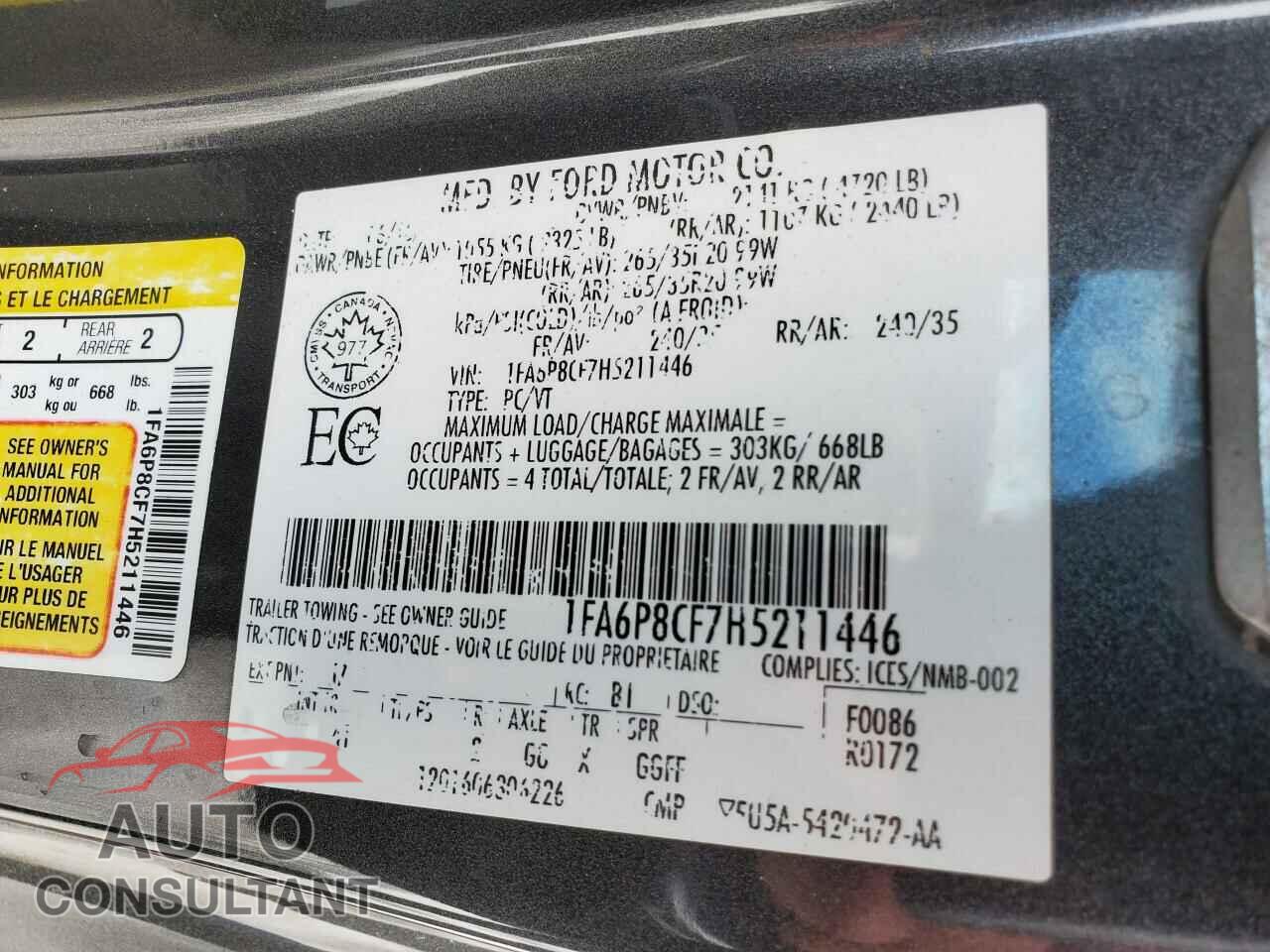 FORD MUSTANG 2017 - 1FA6P8CF7H5211446