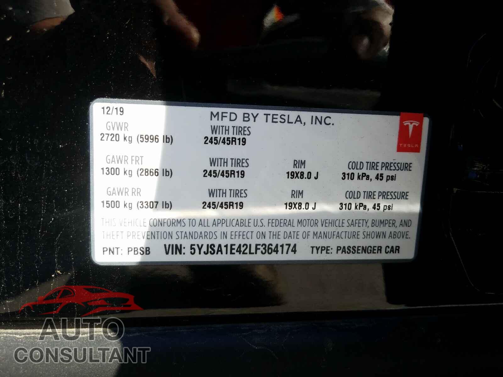 TESLA MODEL S 2020 - 5YJSA1E42LF364174