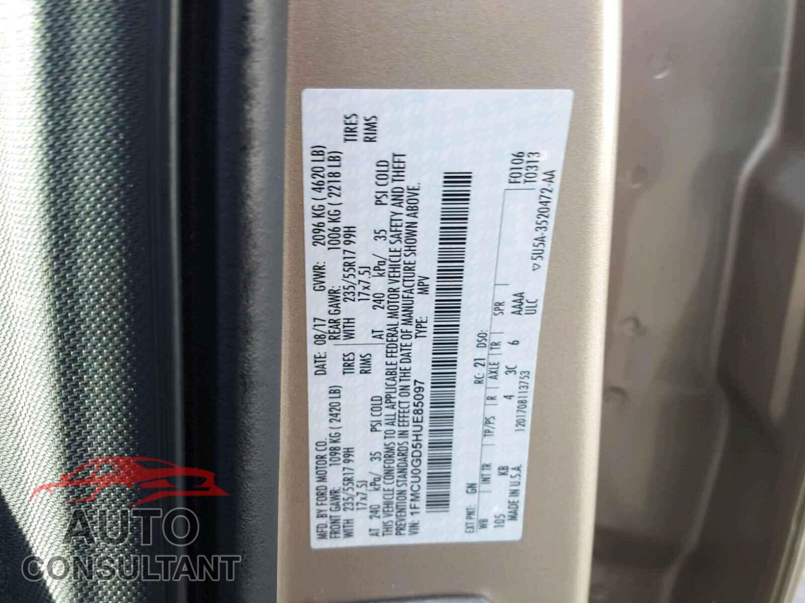 FORD ESCAPE SE 2017 - 1FMCU0GD5HUE85097