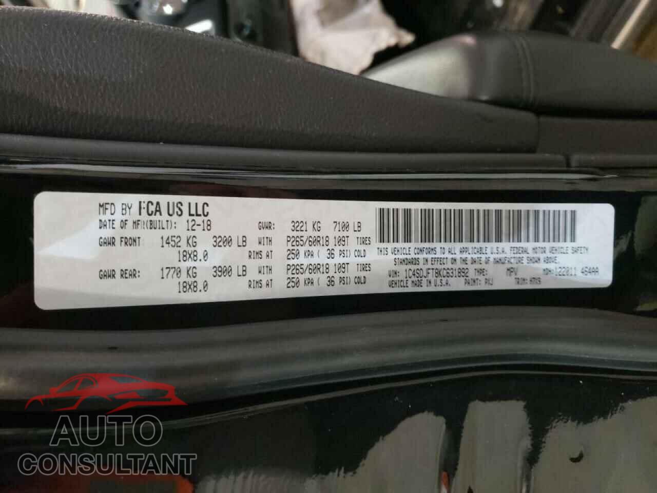 DODGE DURANGO 2019 - 1C4SDJFT8KC631892