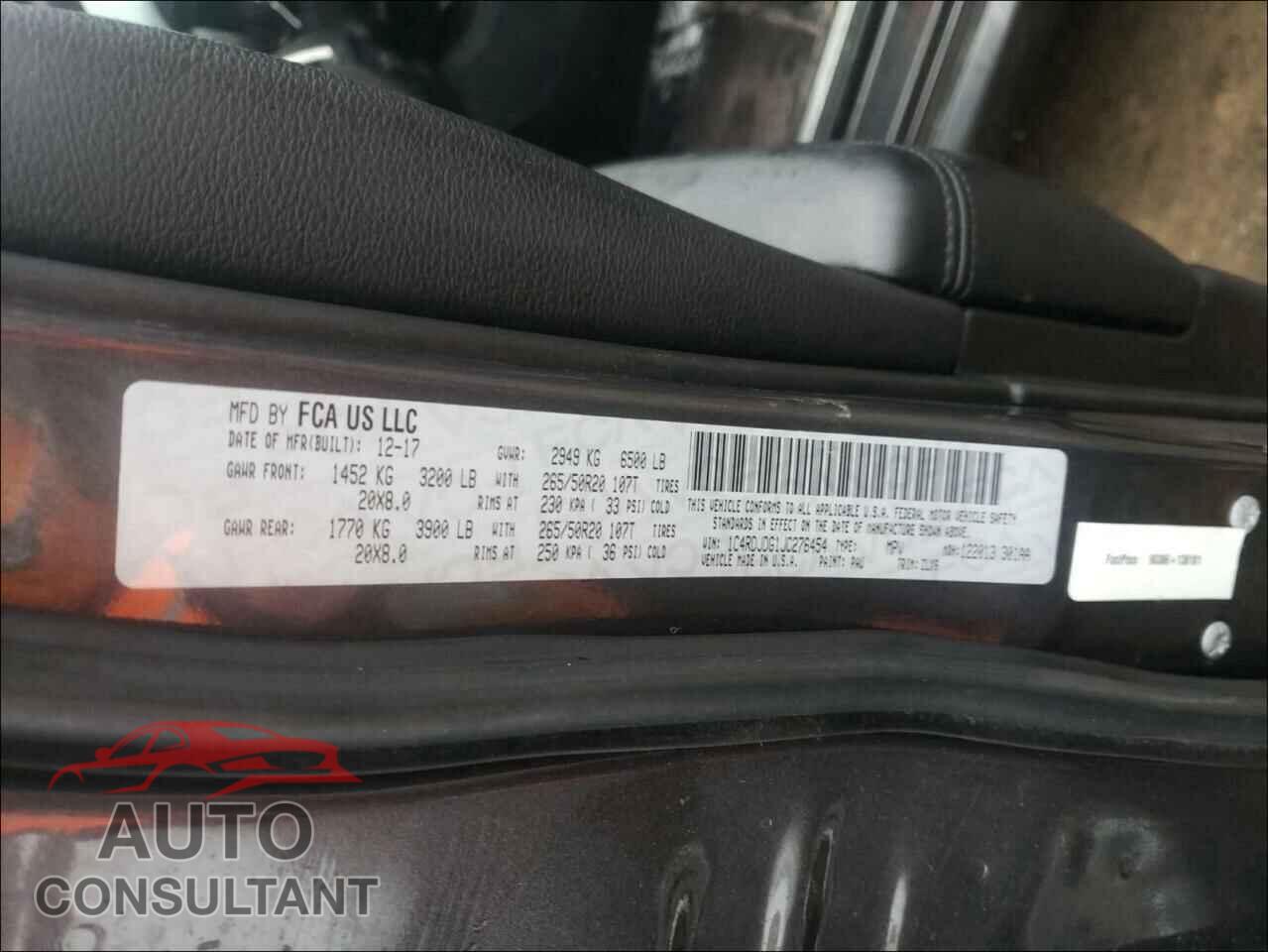 DODGE DURANGO 2018 - 1C4RDJDG1JC276454