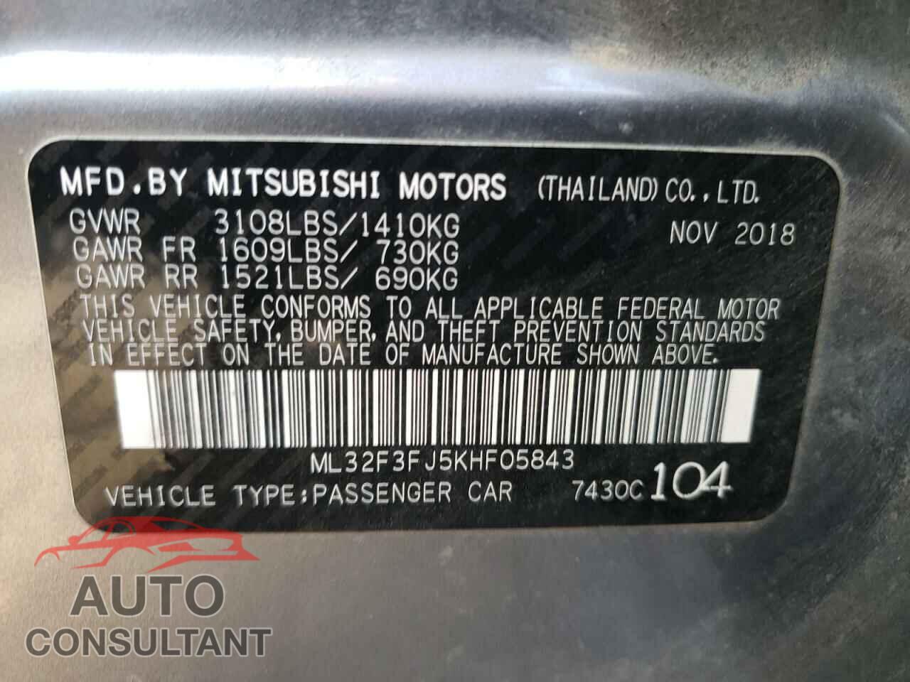 MITSUBISHI MIRAGE 2019 - ML32F3FJ5KHF05843