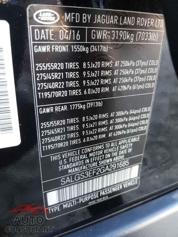LAND ROVER RANGEROVER 2016 - SALGS3EF2GA291685