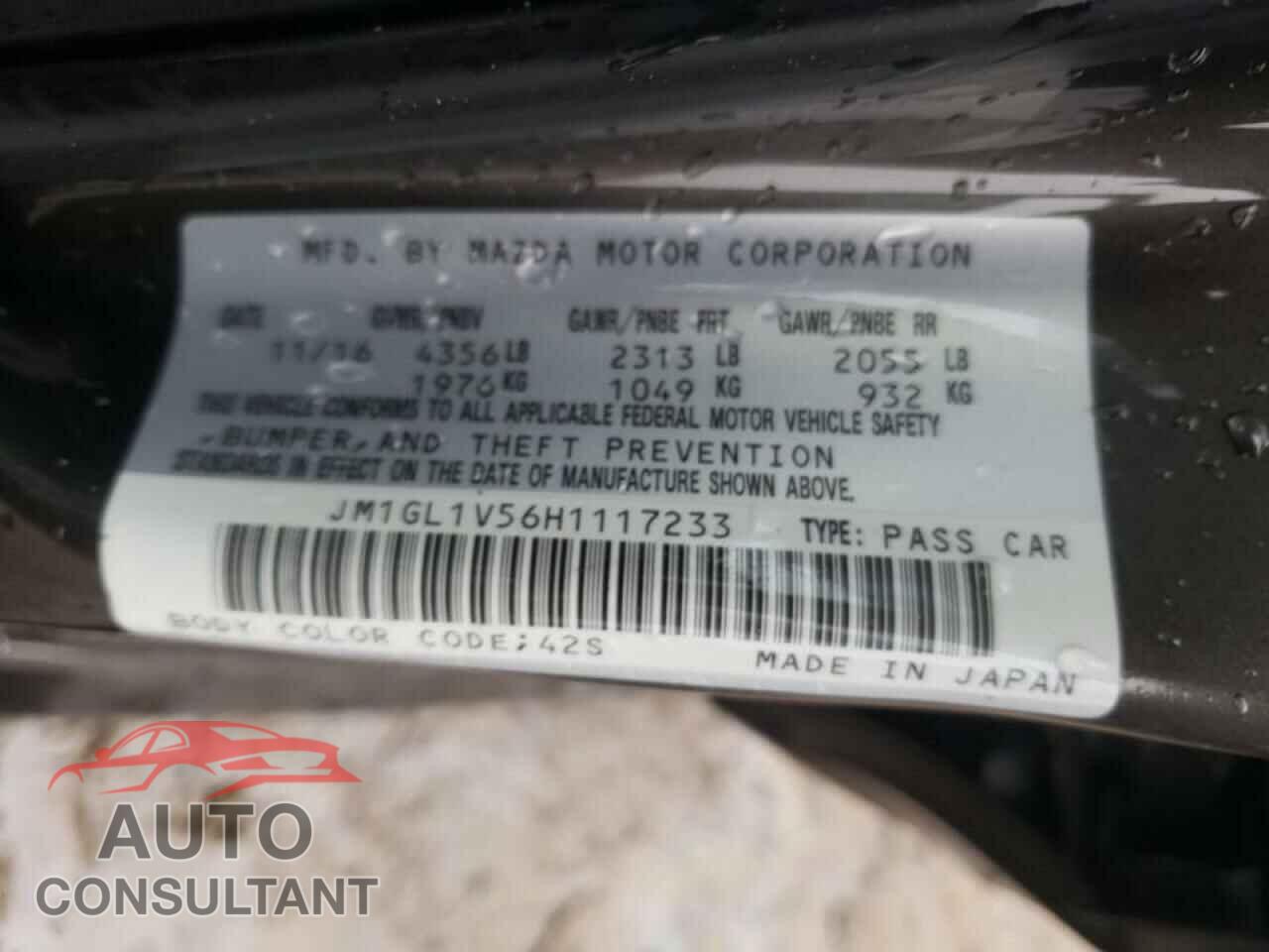 MAZDA 6 2017 - JM1GL1V56H1117233