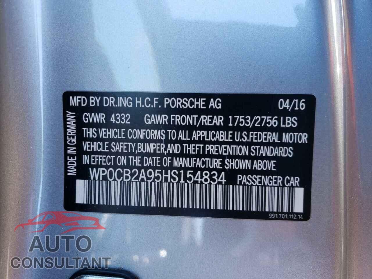 PORSCHE 911 2017 - WP0CB2A95HS154834