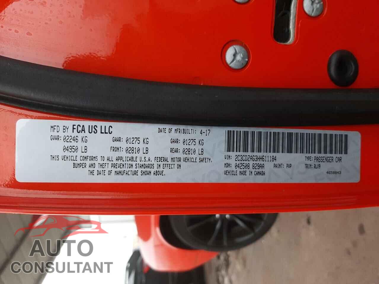 DODGE CHALLENGER 2017 - 2C3CDZAG3HH611184