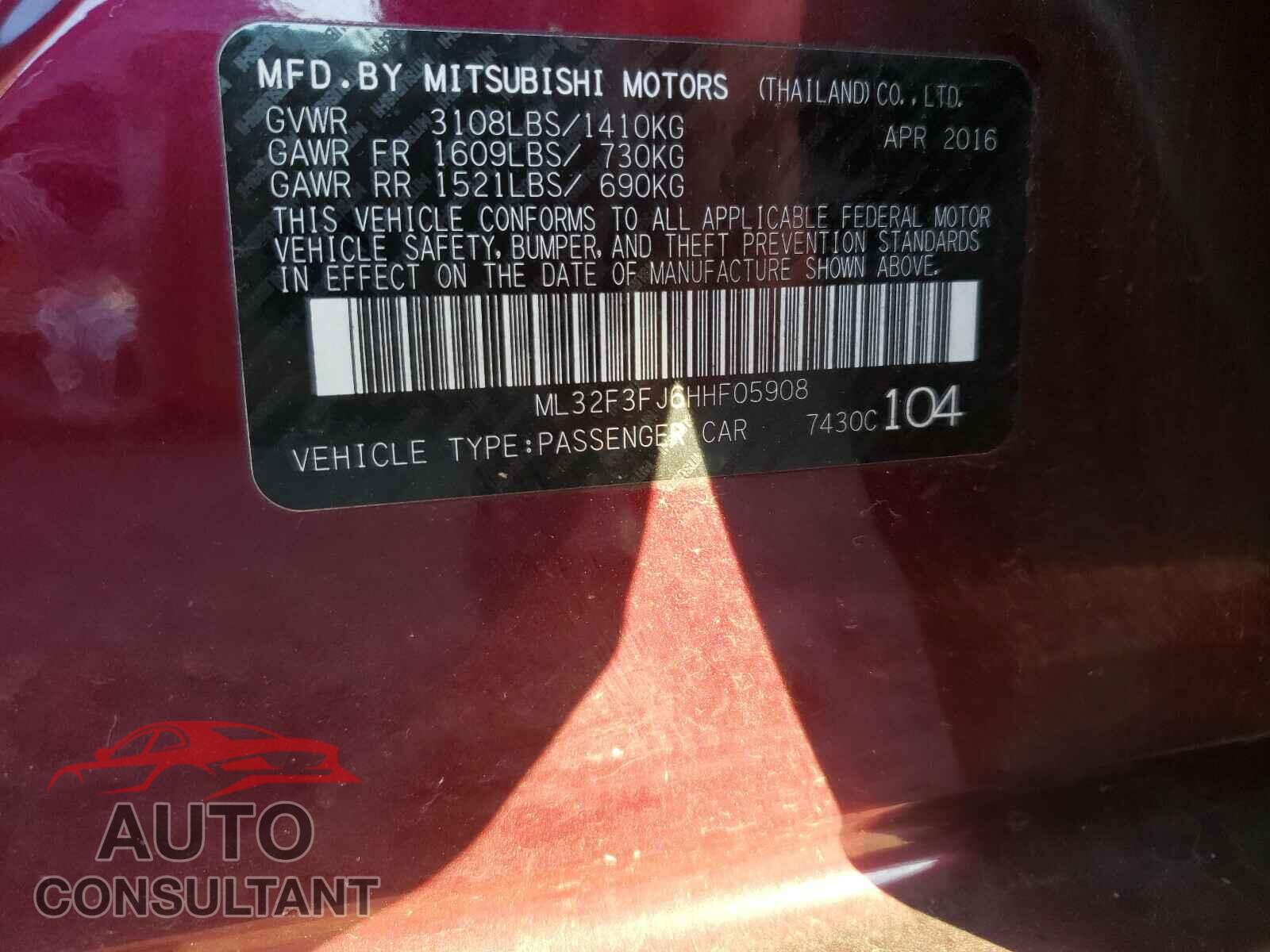MITSUBISHI MIRAGE 2017 - ML32F3FJ6HHF05908