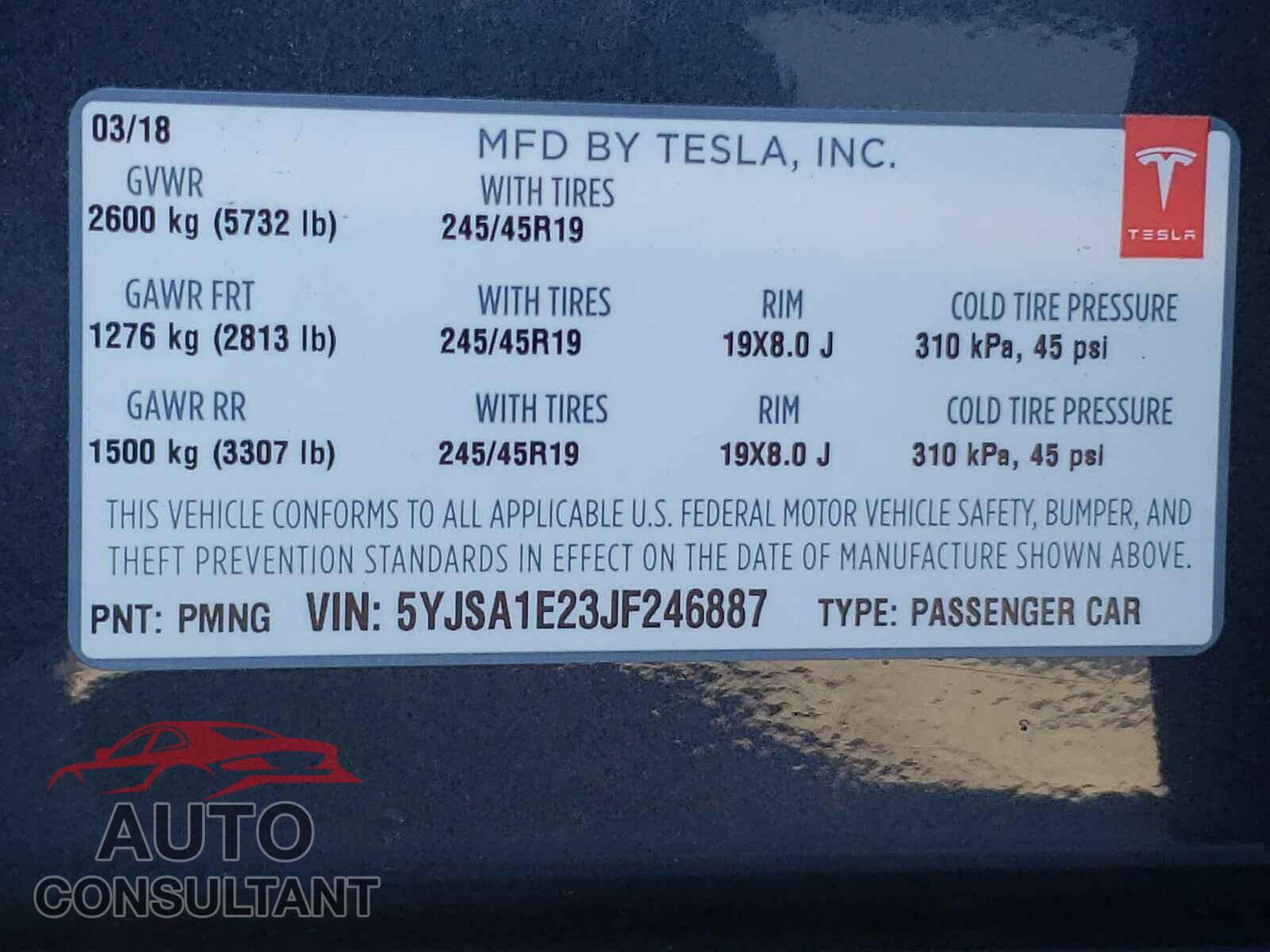 TESLA MODEL S 2018 - 5YJSA1E23JF246887