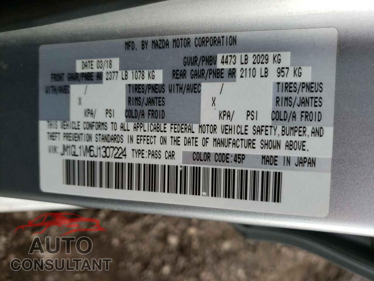 MAZDA 6 2018 - JM1GL1VM6J1307224