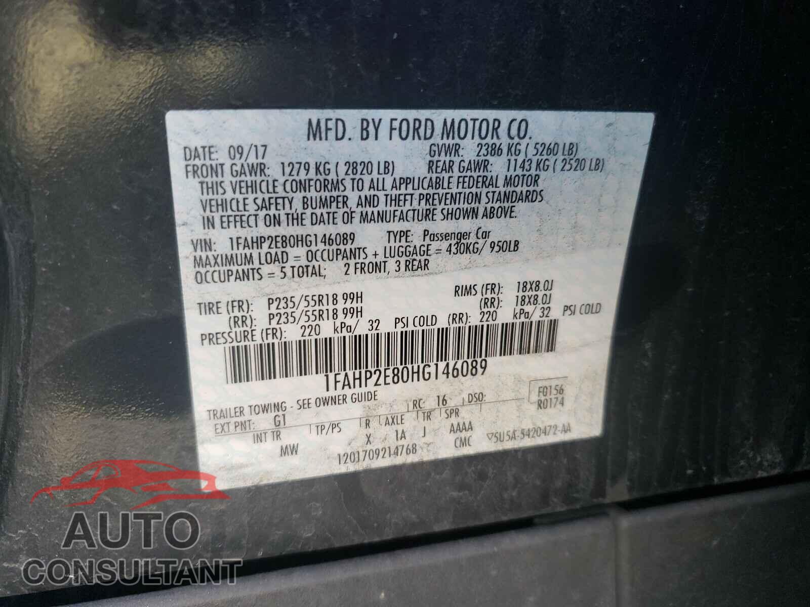 FORD TAURUS 2017 - 1FAHP2E80HG146089