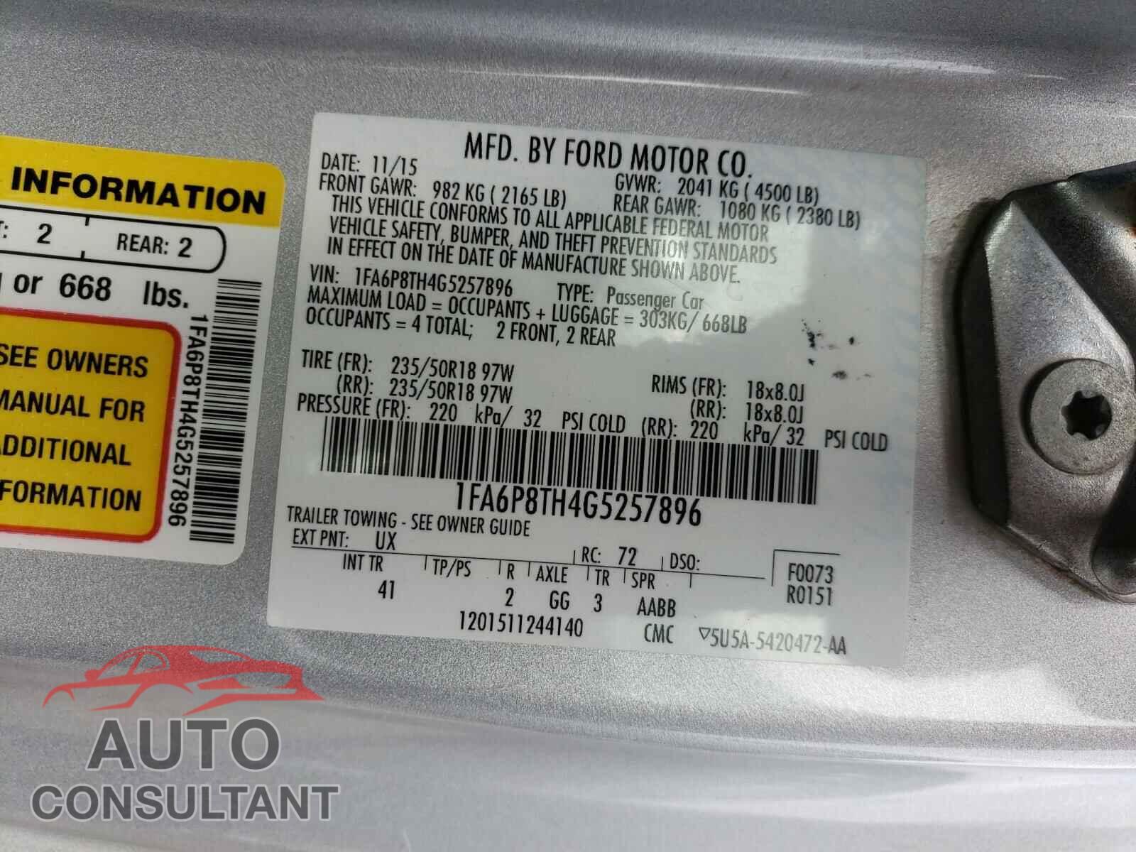 FORD MUSTANG 2016 - 1FA6P8TH4G5257896