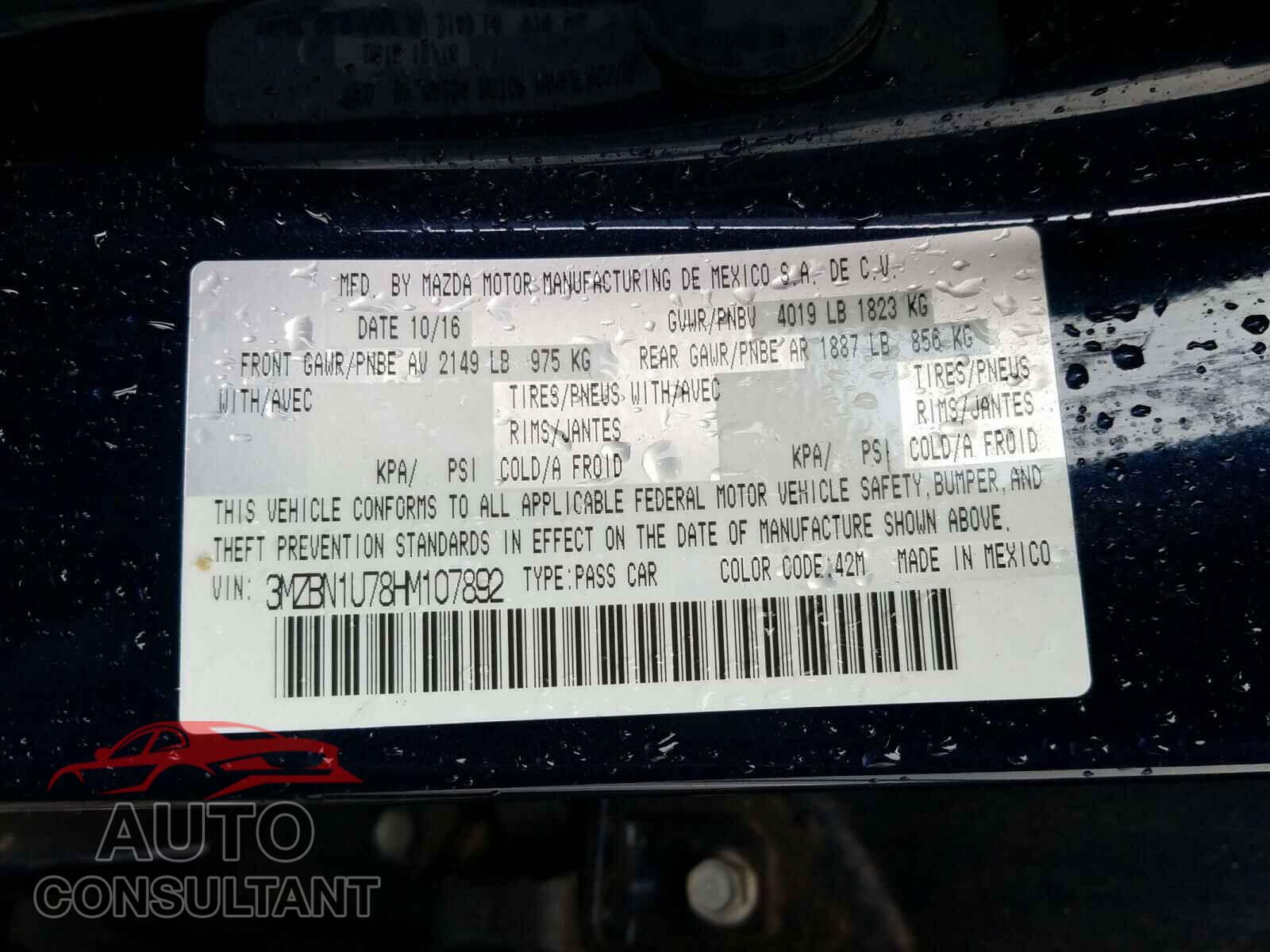 MAZDA 3 2017 - 3MZBN1U78HM107892