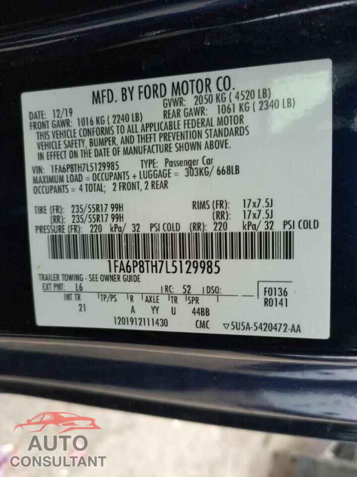 FORD MUSTANG 2020 - 1FA6P8TH7L5129985