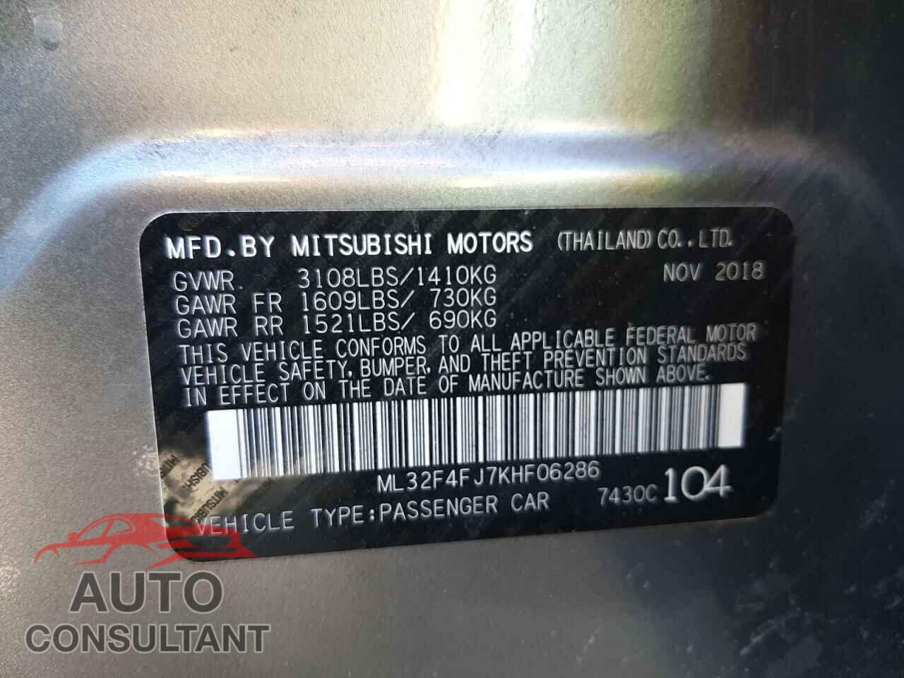 MITSUBISHI MIRAGE 2019 - ML32F4FJ7KHF06286