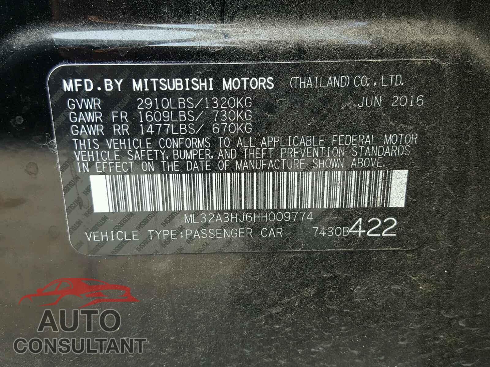 MITSUBISHI MIRAGE 2017 - ML32A3HJ6HH009774