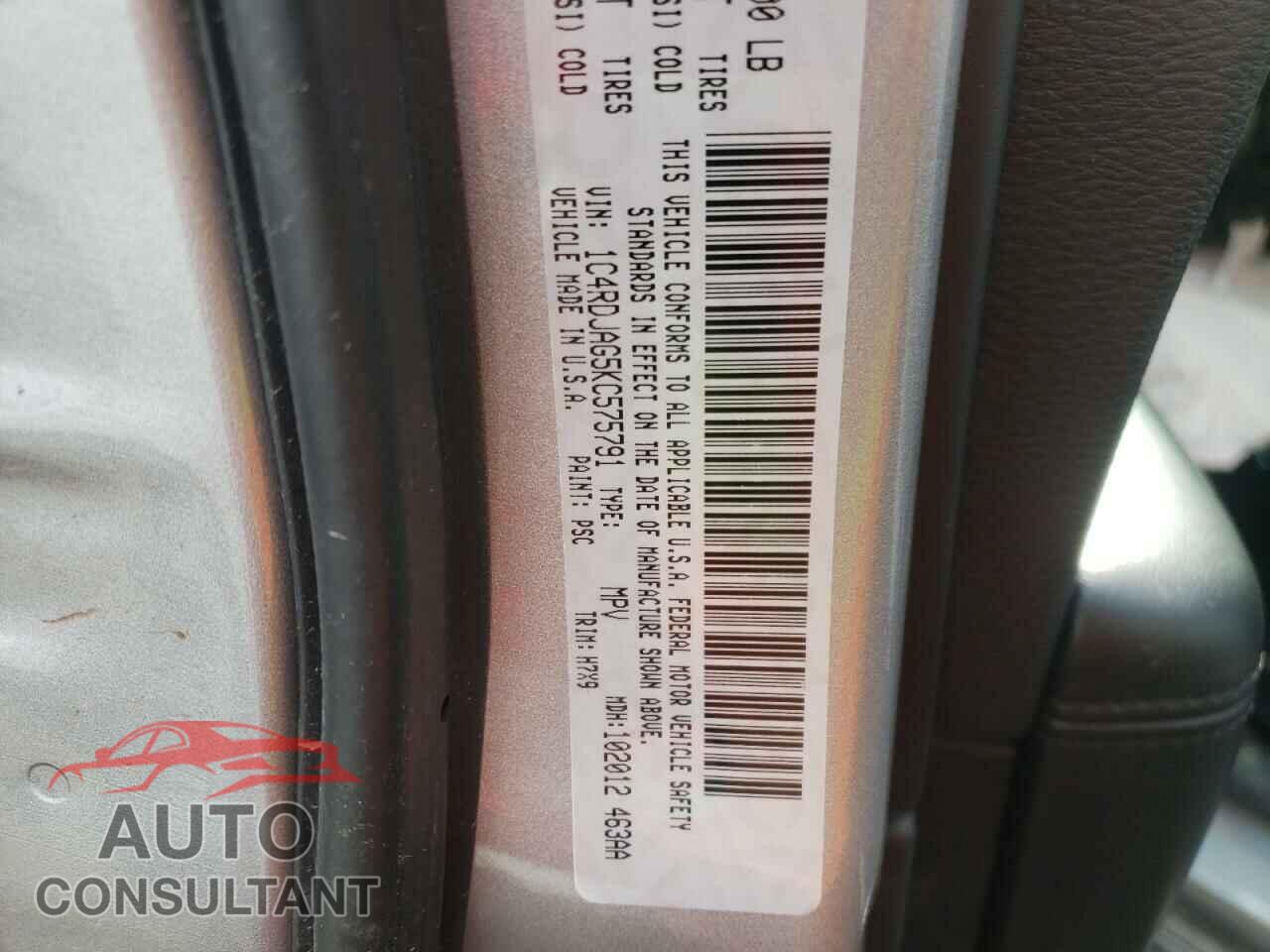 DODGE DURANGO 2019 - 1C4RDJAG5KC575791