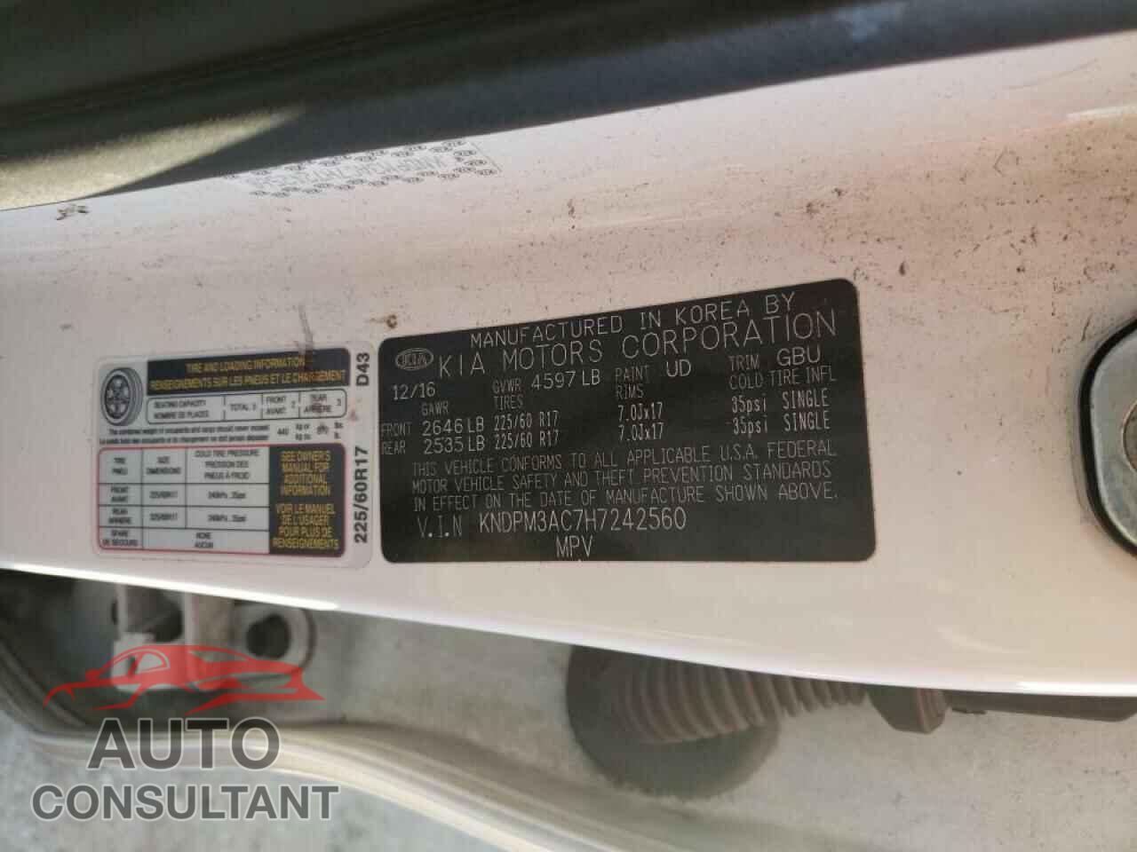KIA SPORTAGE 2017 - KNDPM3AC7H7242560