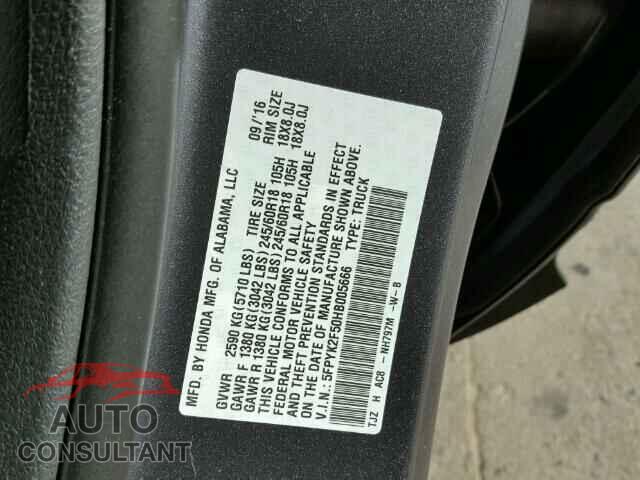 HONDA RIDGELINE 2017 - 5FPYK2F50HB005666